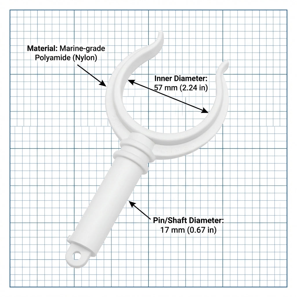 White Polyamide Oarlock 57mm Rowlock 17mm Shank Nuova Rade 197208 Marine Grade