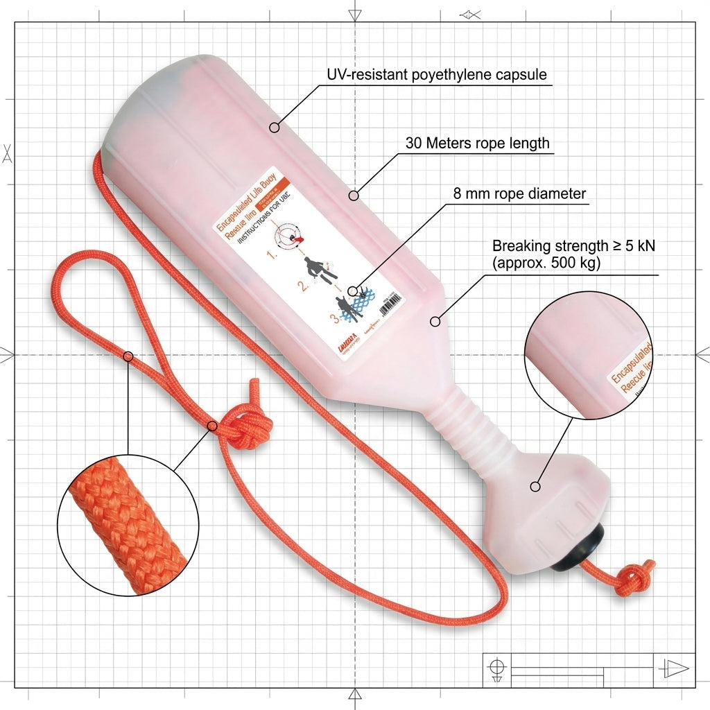 Encapsulated Life Buoy Rescue Line 30m 8mm Lalizas 72190 SOLAS Lifebuoy Rope