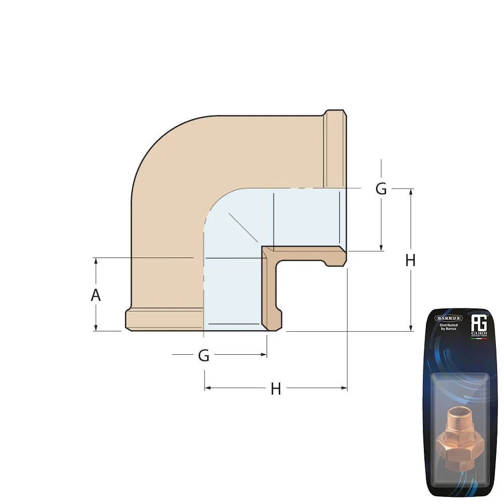 Guidi Bronze 90° Elbow F‑F 19 mm (3/4 in) Retail Pack | 4Boats
