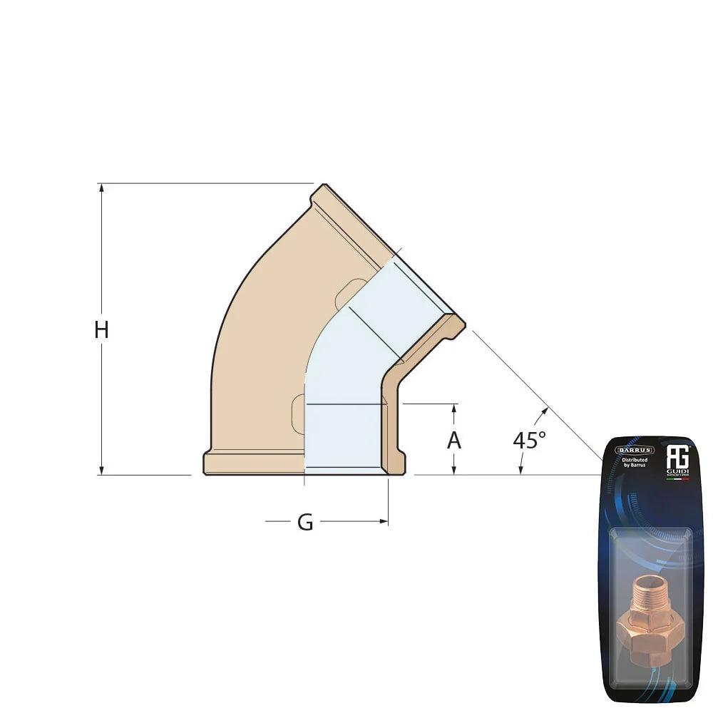 Guidi Brass 45° Elbow F-F 38.1 mm (1½ in) G BSP | 4Boats