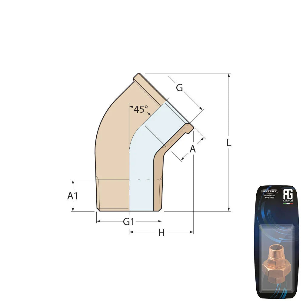 Guidi Bronze 45° Elbow M-F 19 mm (3/4 in) Retail Pack | 4Boats