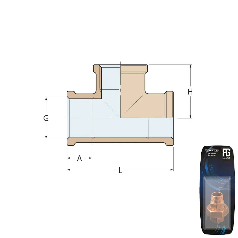 Guidi Bronze Equal Tee 25 mm (1 in) F-F-F T2 - Retail Pack | 4Boats