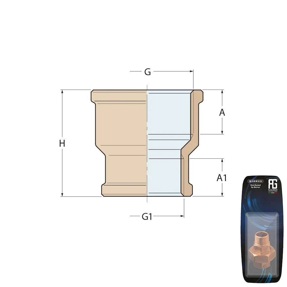 Guidi Brass Reducing Socket F‑F 15 mm x 25.4 mm | 4Boats