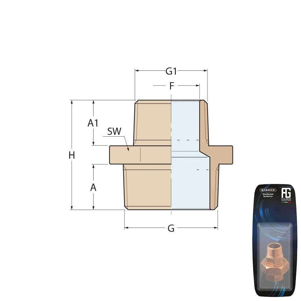 Guidi Brass BSPT Reducing Nipple 1/4 to 1 in | 4Boats