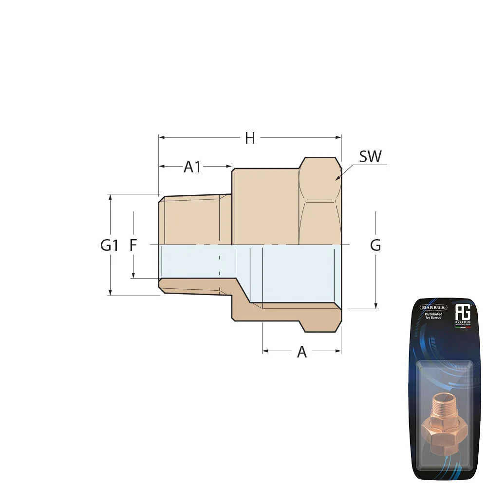 Guidi Brass Reducing Nipple F‑M 1½ x 1¼ (38.1 × 31.8 mm) BSP/ | 4Boats