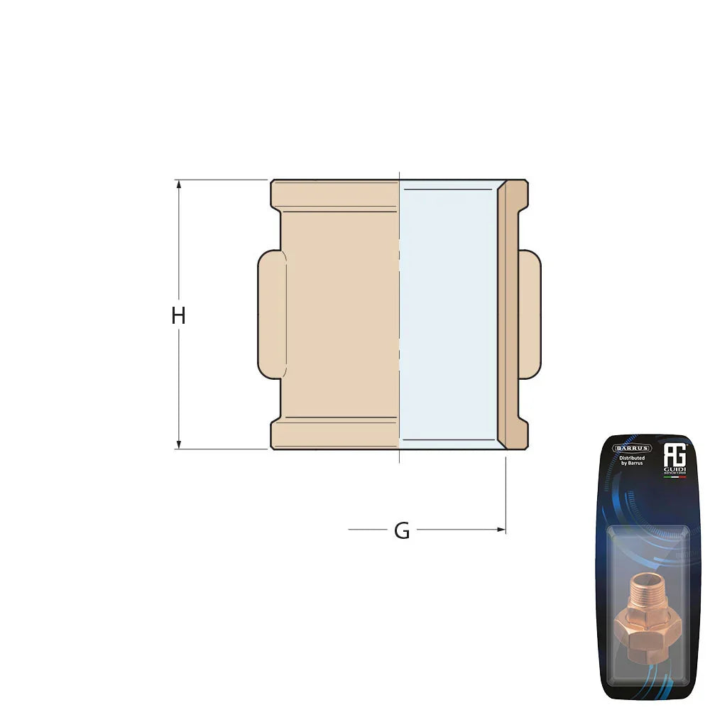 Guidi Brass Reducing Socket F BSPP G 1 in x 1/2 in - Retail | 4Boats