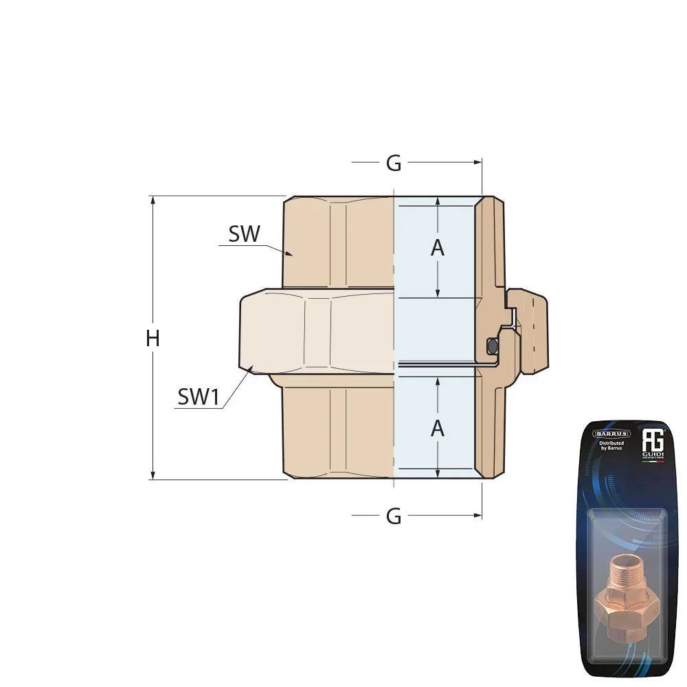 Guidi Brass Union F-F Tapered Seat & O-Ring 1¼ in Retail Pack | 4Boats