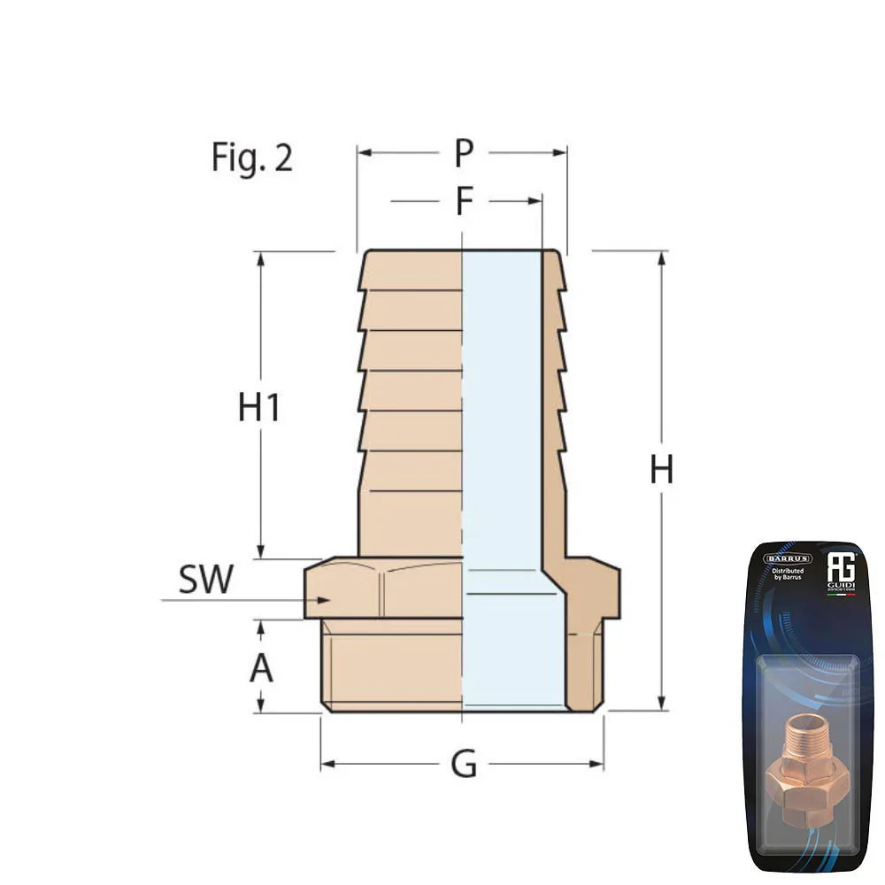 Guidi Bronze Hose Connector G 1¼ BSPP x 32 mm - Retail Pack | 4Boats