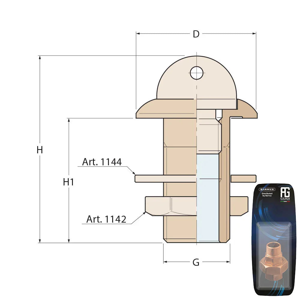 Guidi Brass Bilge Outlet with Plug 40 mm | 4Boats