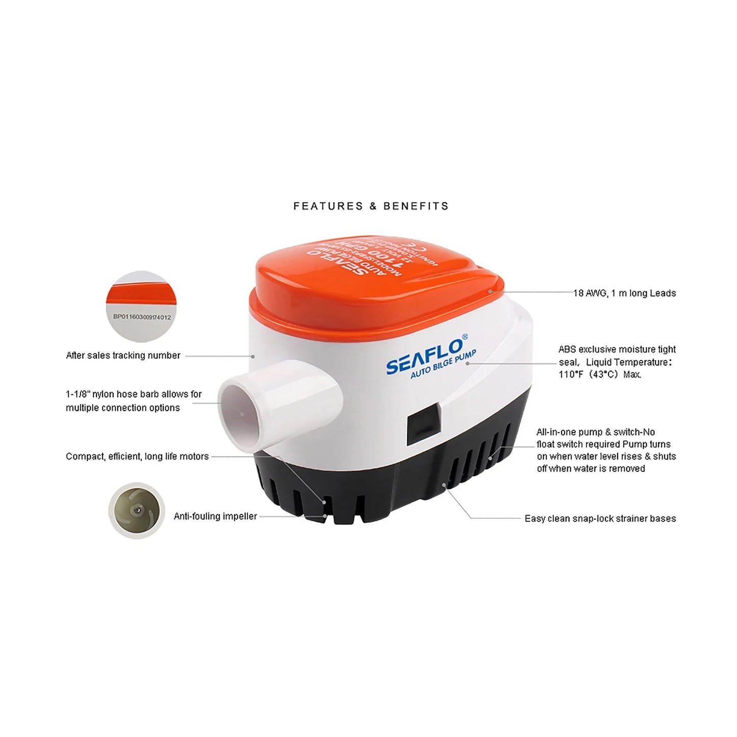 Seaflo Automatic Bilge Pump 4,164 LPH (1,100 GPH)
