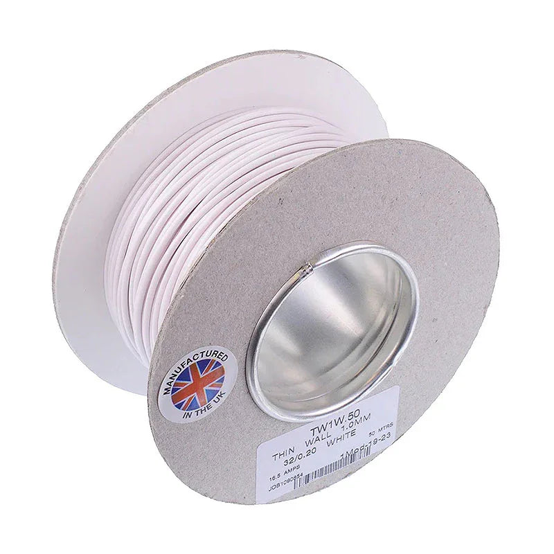 1 mm Thin Wall 32/0.2 mm Cable - 50 m White | 4Boats