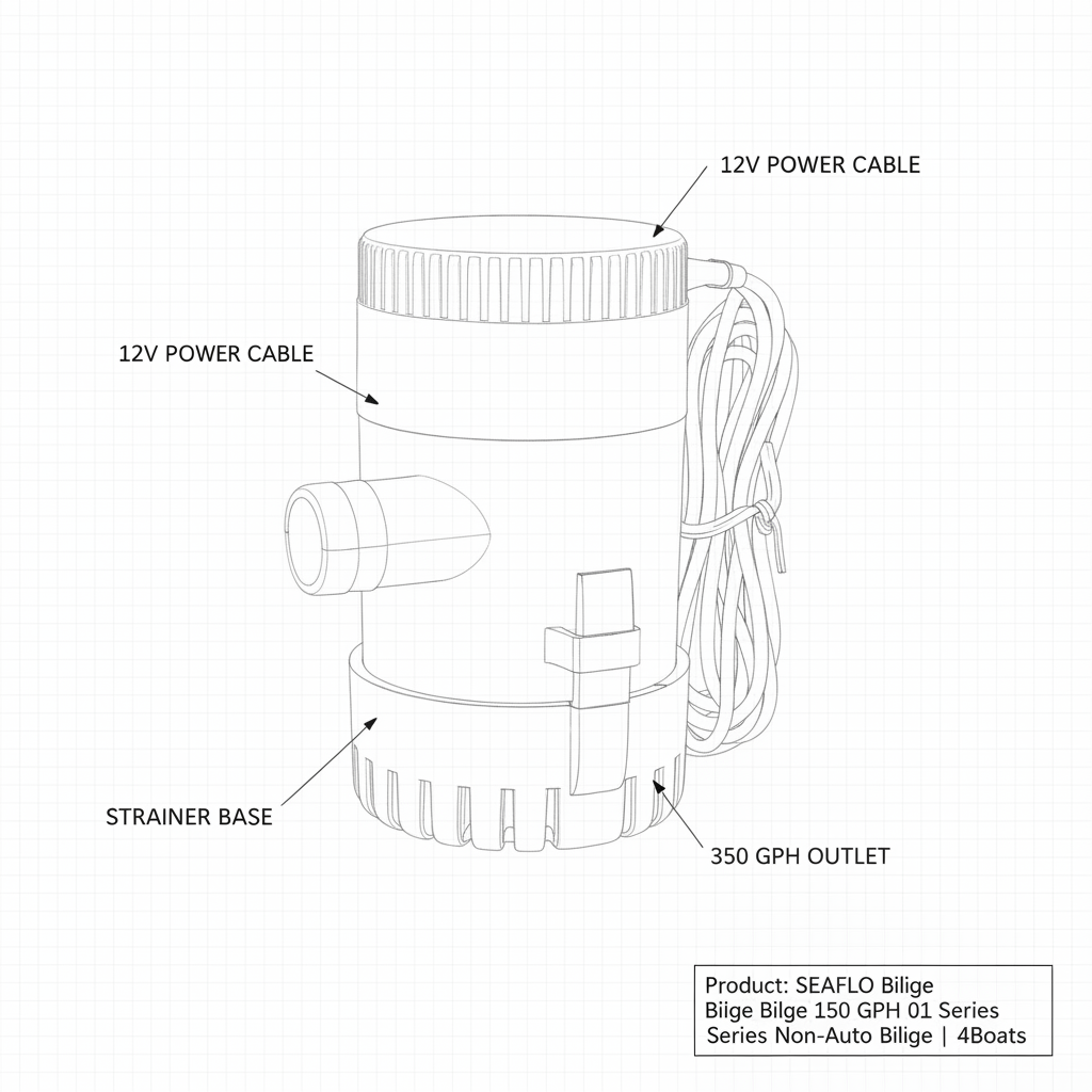 SEAFLO 12V 350GPH Bilge Pump Non-Automatic Marine Boat Submersible BP1G35001