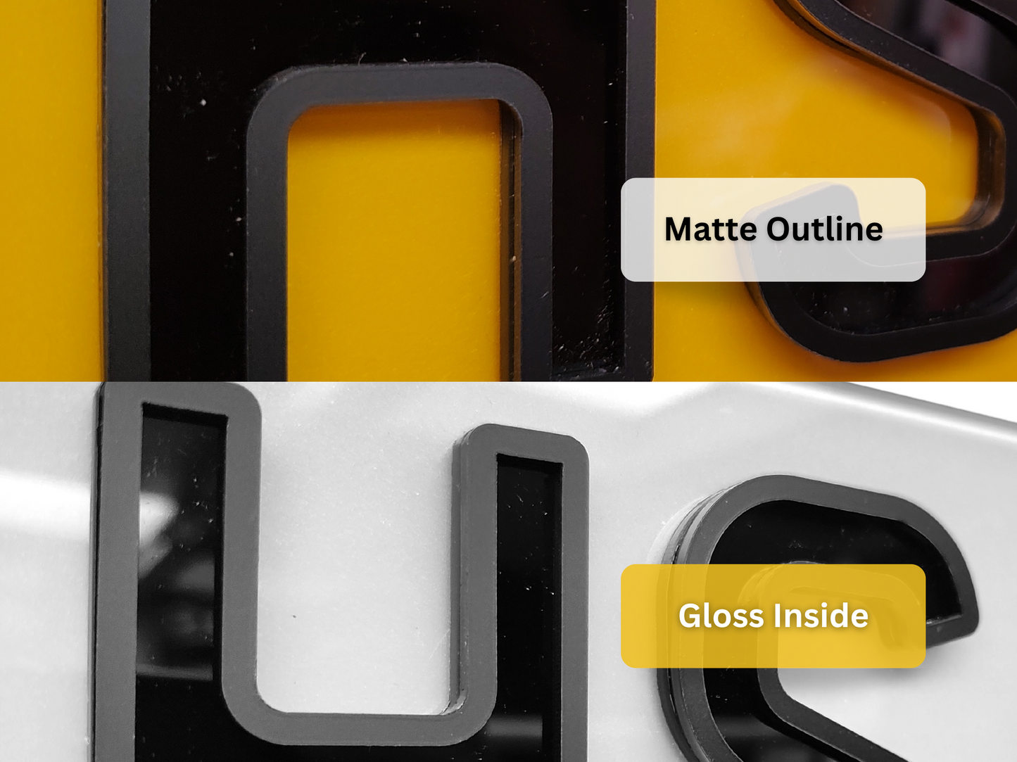 HEX/ Lambo Road Legal Number Plate in Gloss Inner Matte Outline Ghost