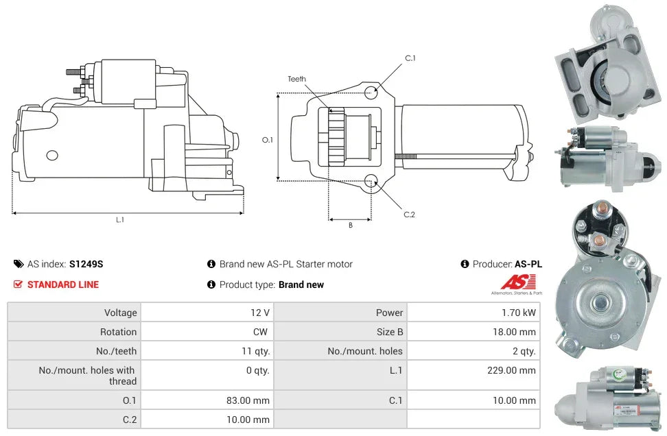 MerCruiser PG260G 12V Starter 863007A1 50-863007A1 3.0L 4.3L 5.0L 5.7L 6.2L V8