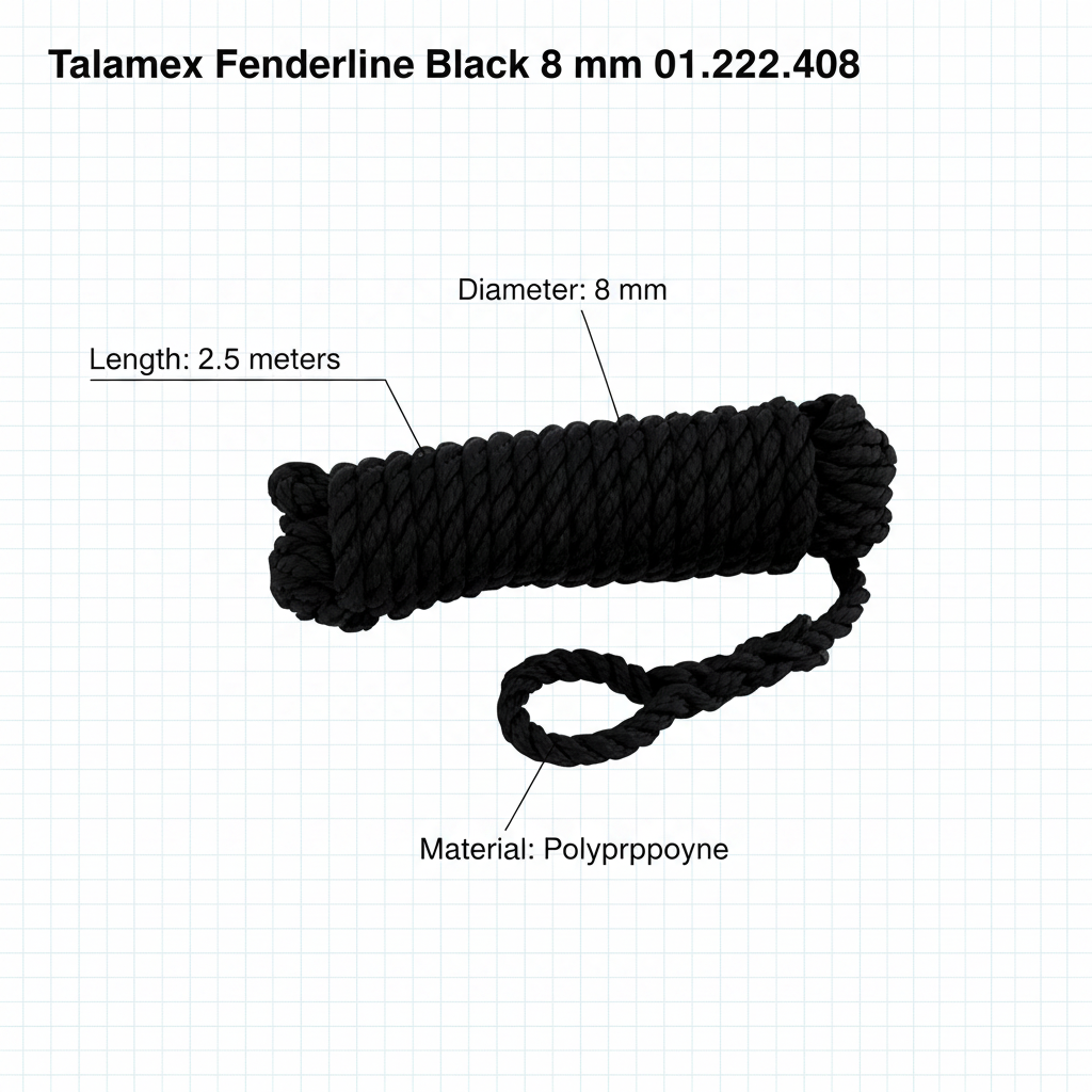 Talamex 8mm x 2.5m Black Fender Lines Pair Spliced Eye Boat Rope 01.222.408