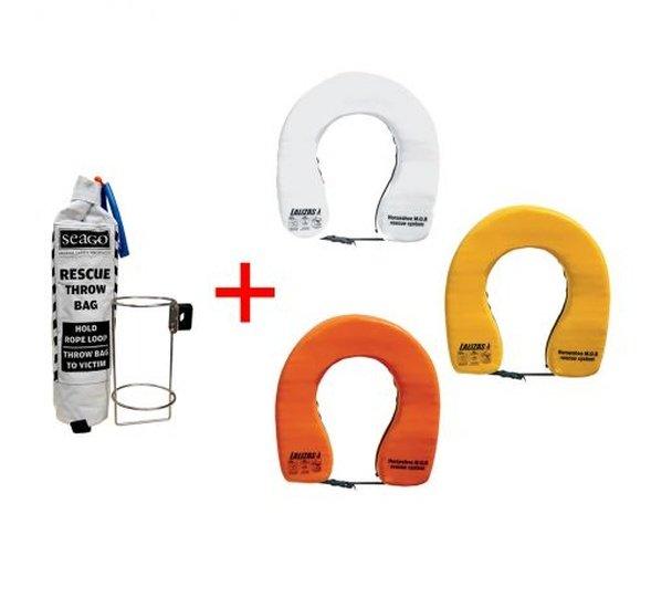 Horseshoe Rescue Lifebuoy & 30m Throw Line Kit - 140N Marine Safety MOB Set