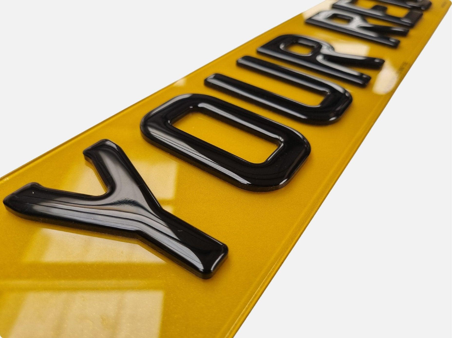 Pair of 4D Acrylic PLUS 3D Gel ON TOP Number Plates, Gloss Black, Road Legal Plates - Leigh Number Plates