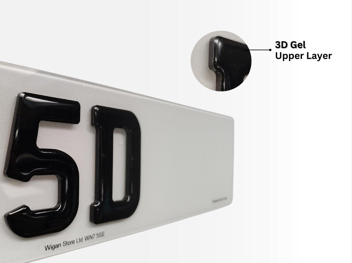 Pair of 4D Acrylic PLUS 3D Gel ON TOP Number Plates, Gloss Black, Road Legal Plates - Leigh Number Plates