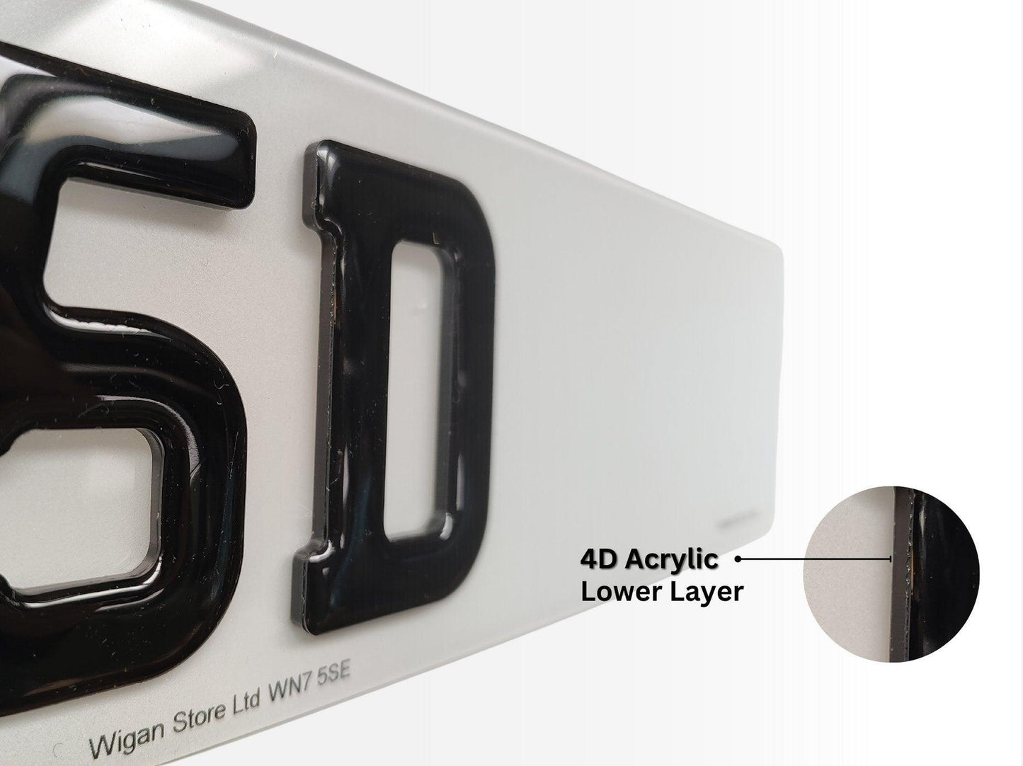 Pair of 4D Acrylic PLUS 3D Gel ON TOP Number Plates, Gloss Black, Road Legal Plates - Leigh Number Plates