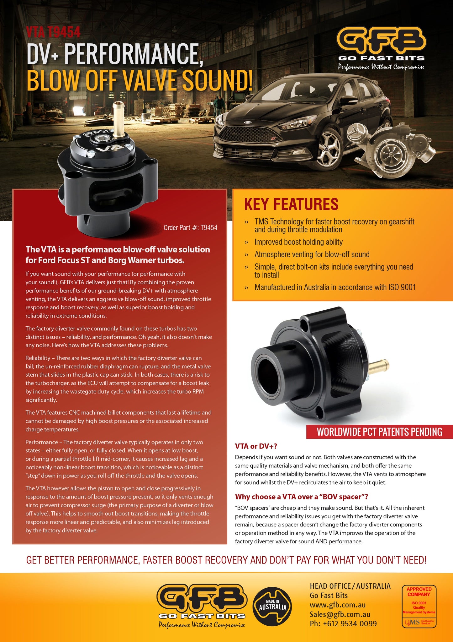 GFB T9460 VTA BLOW OFF VALVE - FORD FOCUS MK3 RS 2.3