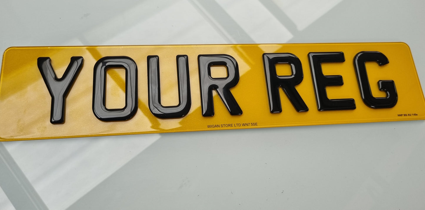 Pair of 4D Acrylic PLUS 3D Gel ON TOP Number Plates, Gloss Black, Road Legal Plates