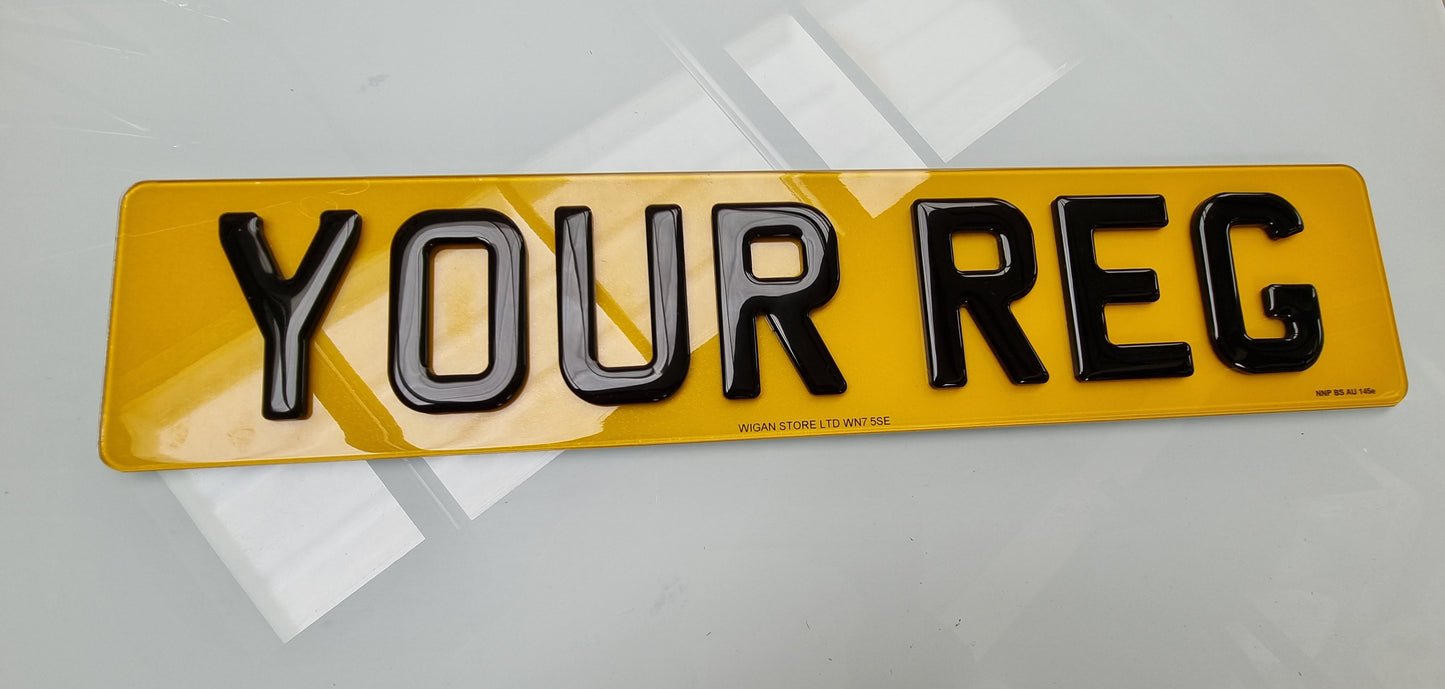 Pair of 4D Acrylic PLUS 3D Gel ON TOP Number Plates, Gloss Black, Road Legal Plates