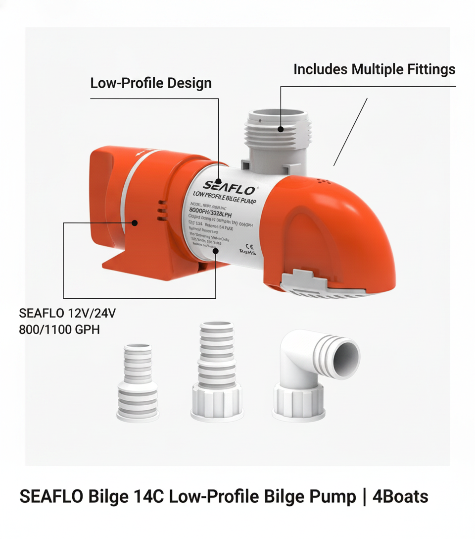 Seaflo 24V 1100GPH Low Profile Bilge Pump BP2G110014C Non-Auto Marine Boat