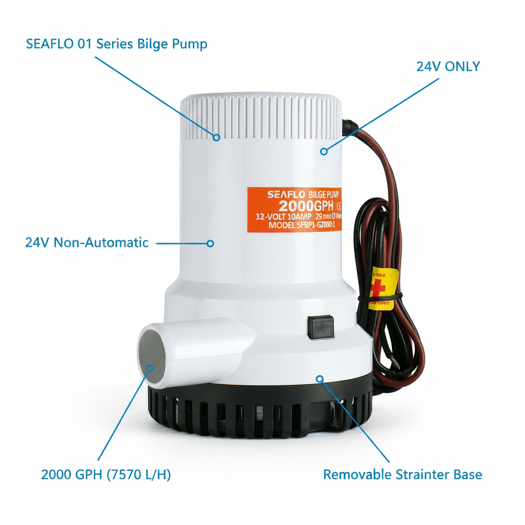 SEAFLO 24V 2000GPH Marine Bilge Pump Non-Automatic SFBP2-G2000-01