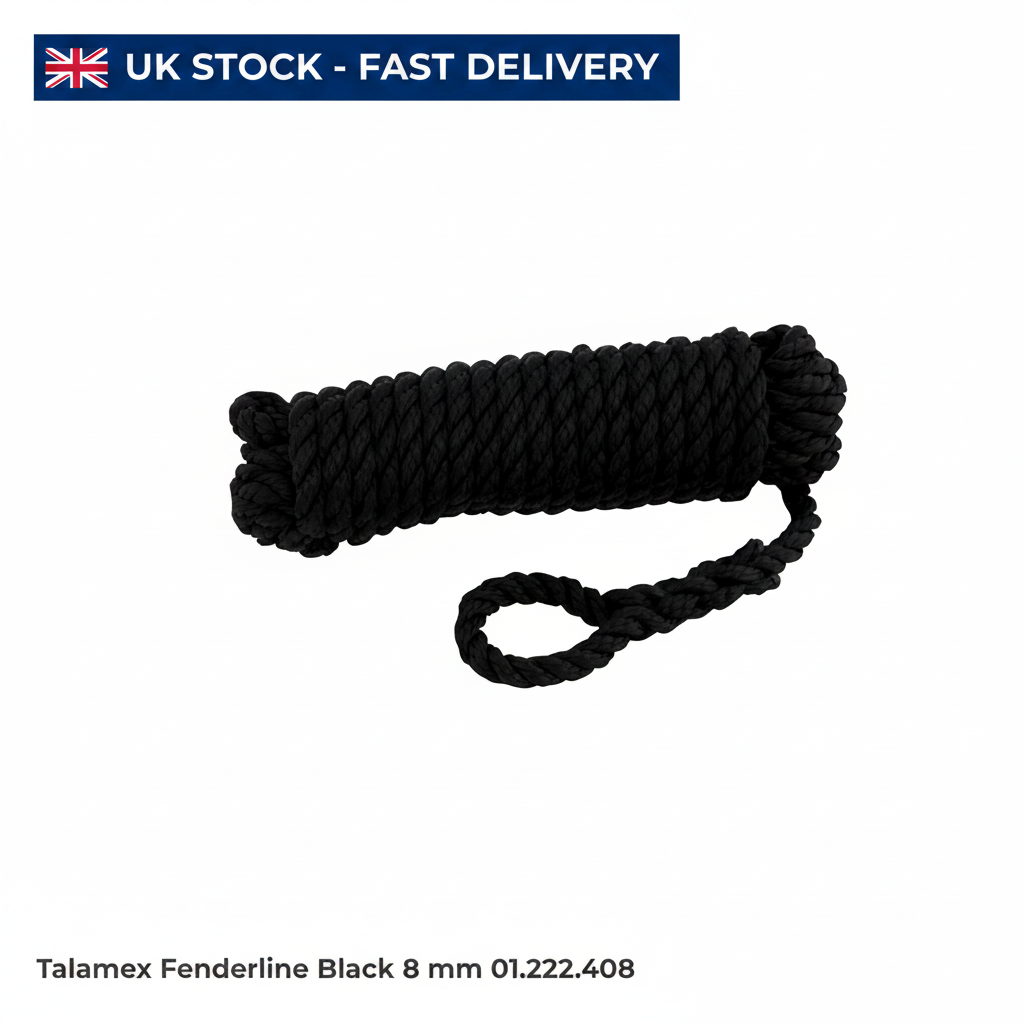 Talamex 8mm x 2.5m Black Fender Lines Pair Spliced Eye Boat Rope 01.222.408