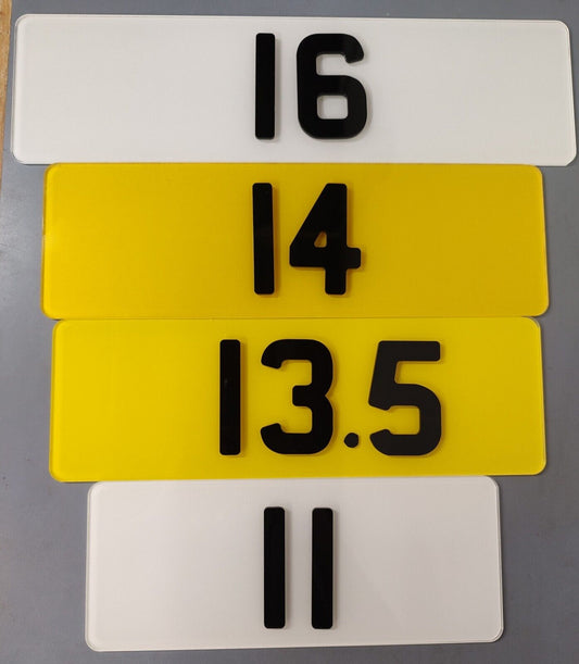 short road legal number plate 16inch, 14inch, 18inch 13.5inch, 11inch short road legal number plates