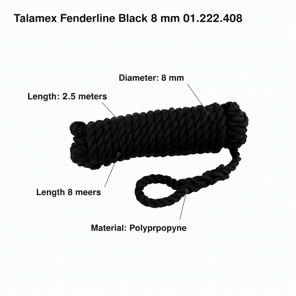 Talamex 8mm x 2.5m Black Fender Lines Pair Spliced Eye Boat Rope 01.222.408