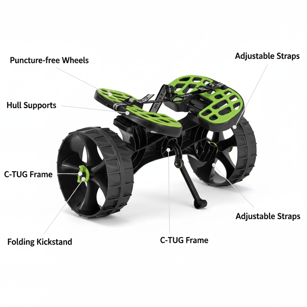 Railblaza C-TUG Kayak & Canoe Cart Puncture-Free Wheels 120kg Load 50-0001-71