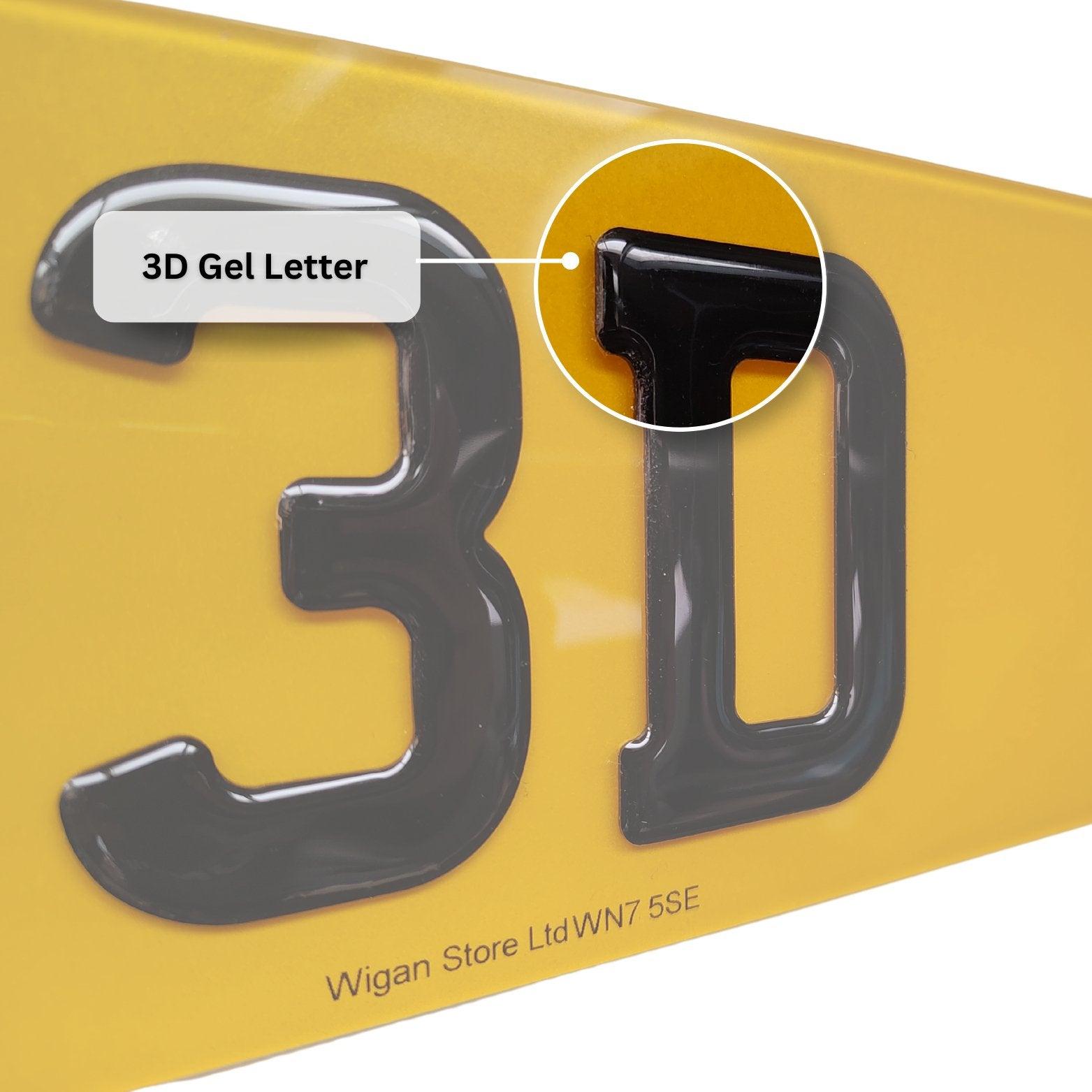 3D Gel Gloss Black Road Legal Number Plates, MOT Friendly, 520mm x 111mm, Standard Oblong 3d gel number plate, Oralite or Nikalite Branded, Car/Van/Trailer Number Plate