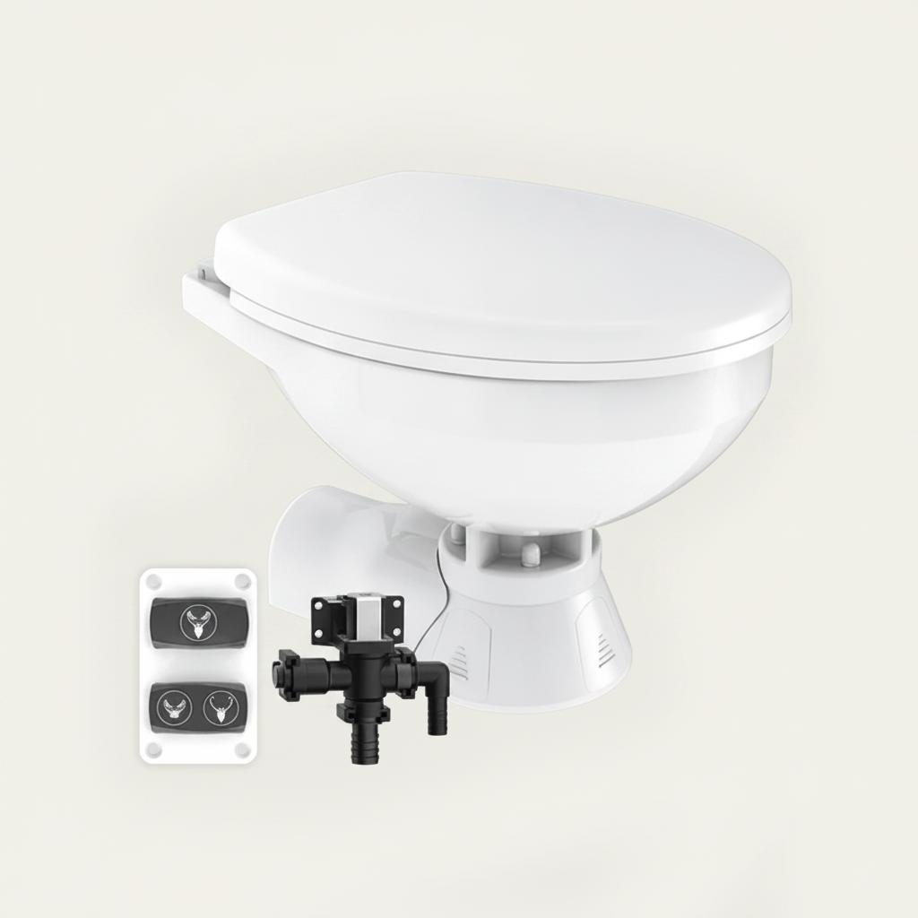 24V Quiet Flush Electric Marine Toilet Regular Bowl MTE204R Boat Yacht