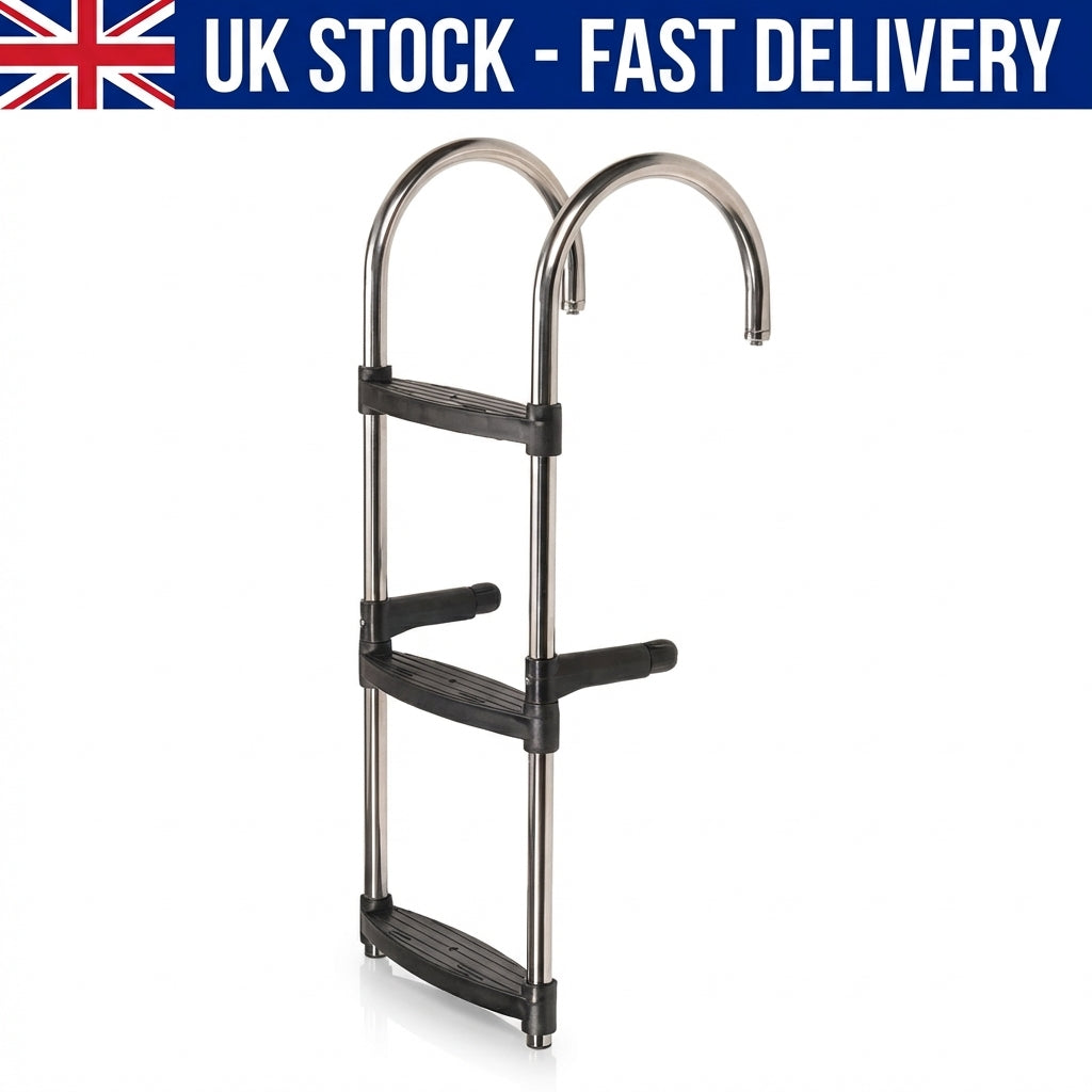 3-Step Inox Stainless Steel Boat Boarding Ladder Folding Hooks 830x350mm 316