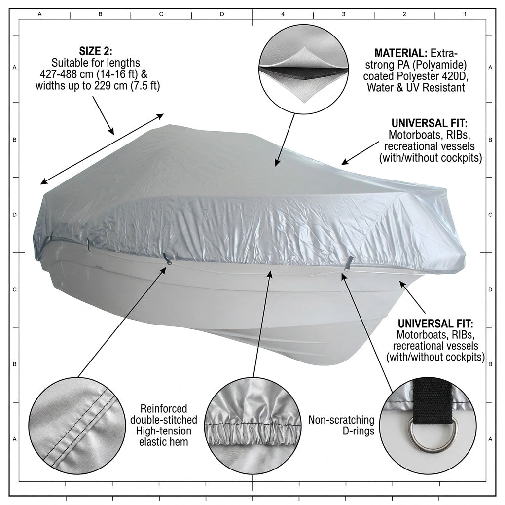 Boat Cover Size 2 Heavy Duty Marine Grade UV Waterproof Storage & Trailering