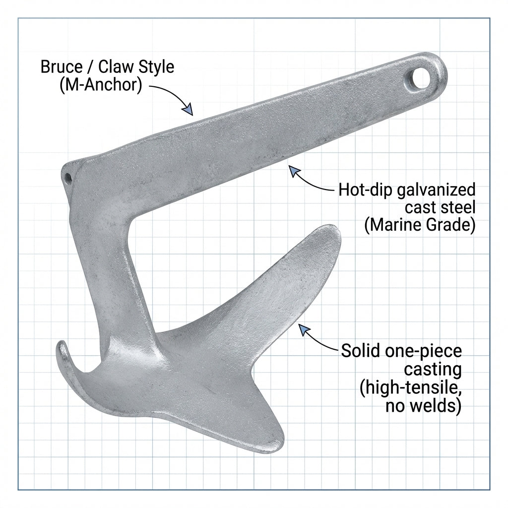 Bruce Type Claw Anchor 20kg Hot Dip Galvanized Steel Boat Marine 35-50ft 44lbs
