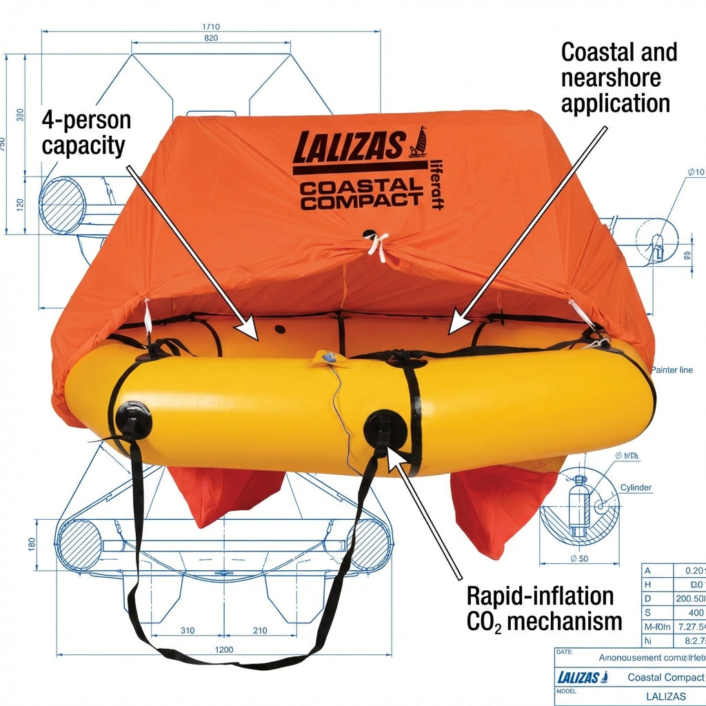 Lalizas Coastal Compact 4-Person Liferaft with Canopy Valise 75877 Boat Safety