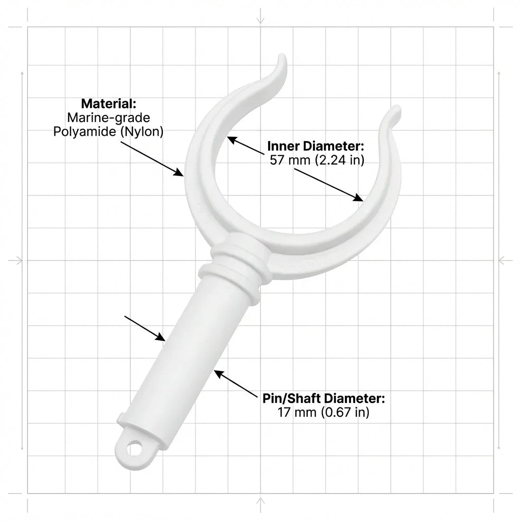 White Polyamide Oarlock 57mm Rowlock 17mm Shank Nuova Rade 197208 Marine Grade