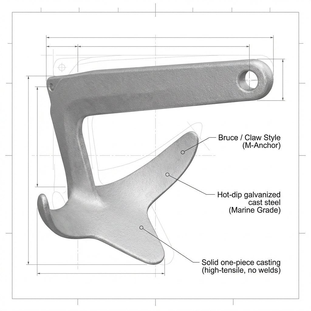 Bruce Type Claw Anchor 20kg Hot Dip Galvanized Steel Boat Marine 35-50ft 44lbs