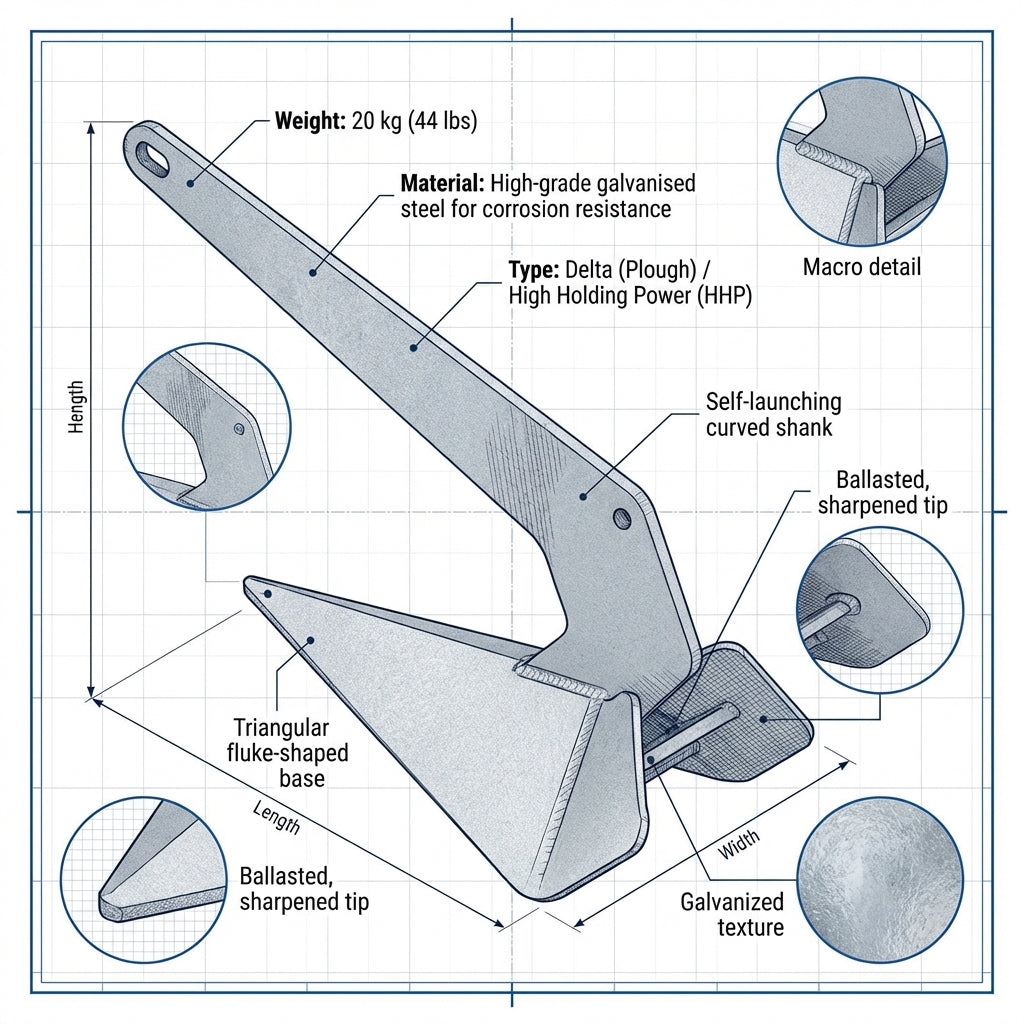 Anchor Delta-type Galvanised 20 kg (44 lb) | 4Boats