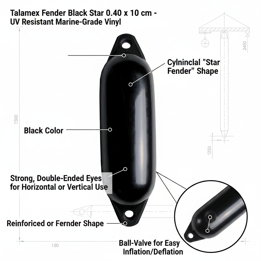 Talamex Star 0 Boat Fender Black 40 x 10 cm UV Marine Vinyl