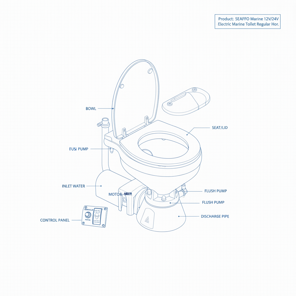 SEAFLO 12V Electric Marine Toilet Regular Size Ceramic Bowl SFMTE1-01-R Boat RV