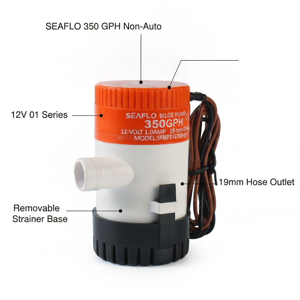 SEAFLO 12V 350GPH Bilge Pump Non-Automatic Marine Boat Submersible BP1G35001