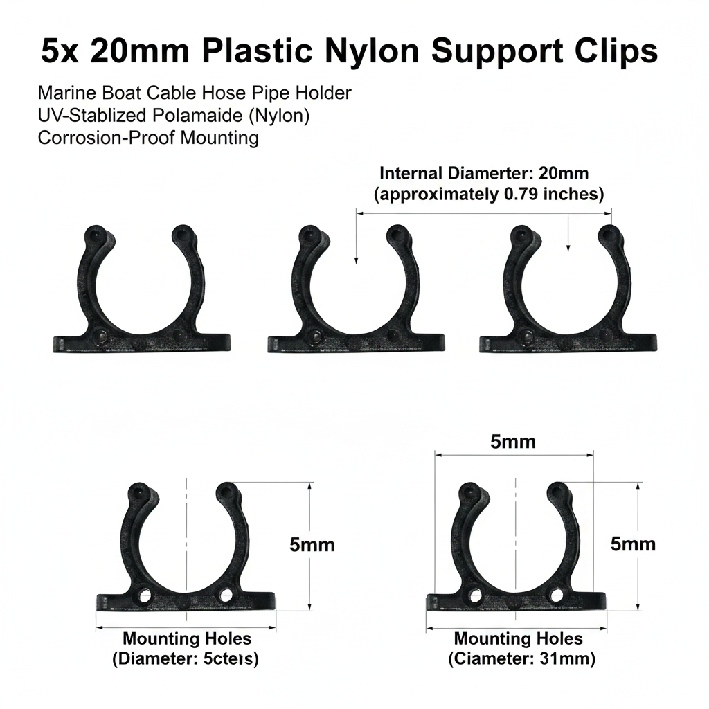 5x 15mm Plastic Nylon Support Clips - Marine Boat Hook & Pipe Storage Holder