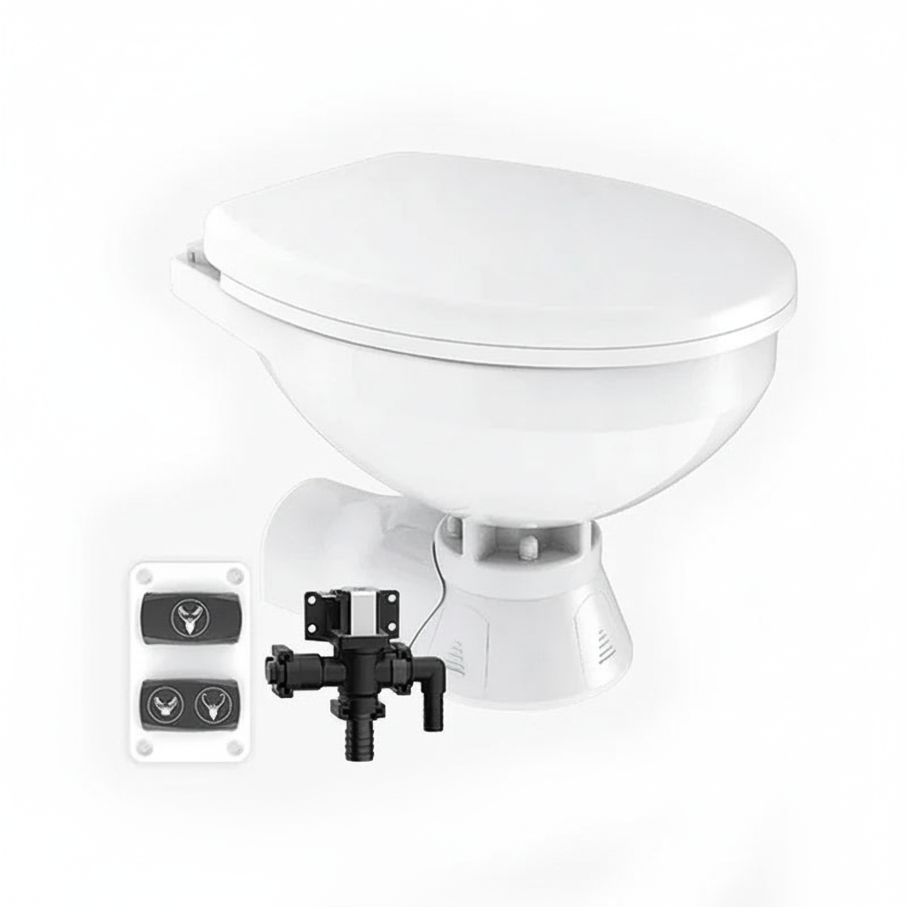 24V Quiet Flush Electric Marine Toilet Regular Bowl MTE204R Boat Yacht
