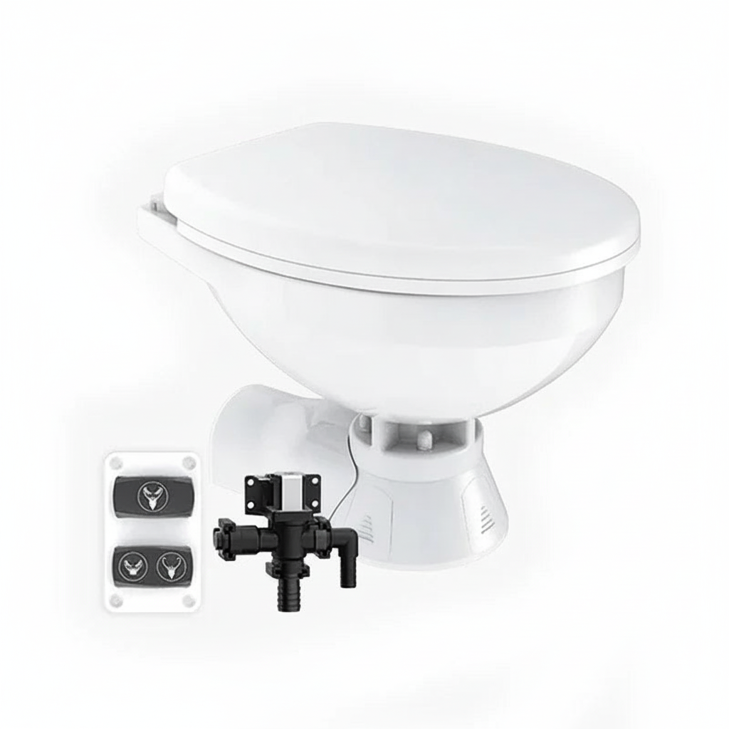 24V Quiet Flush Electric Marine Toilet Regular Bowl MTE204R Boat Yacht