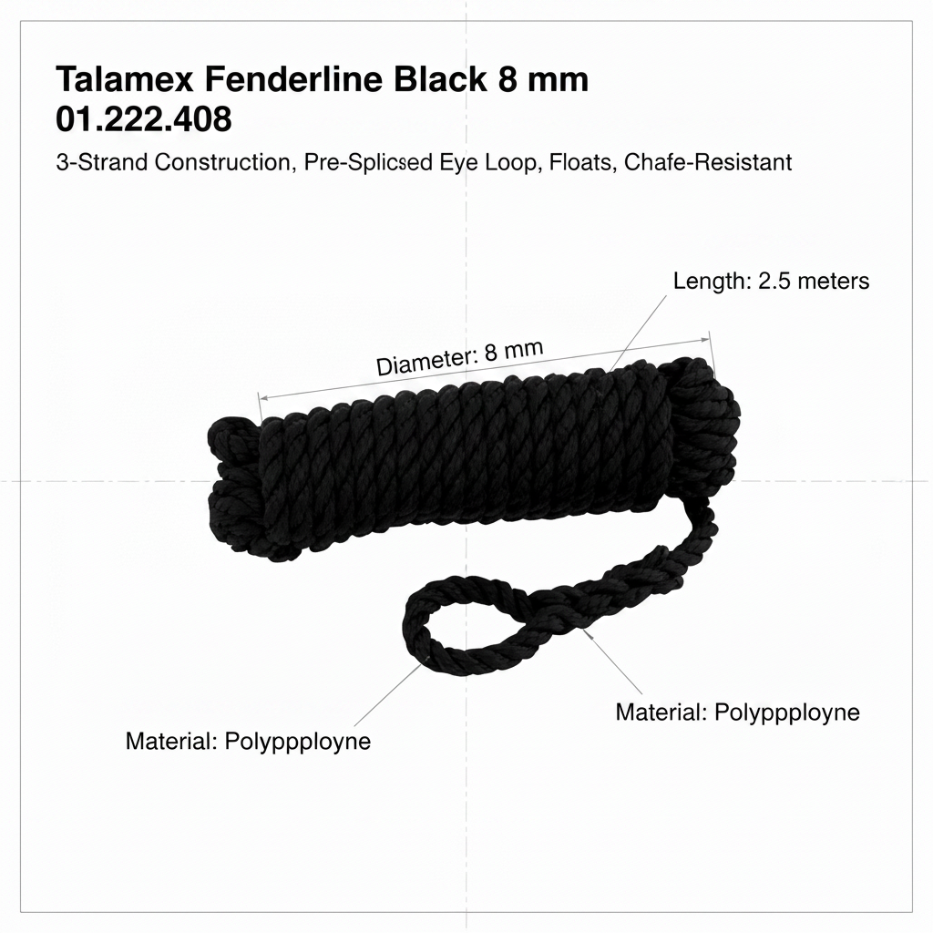 Talamex 8mm x 2.5m Black Fender Lines Pair Spliced Eye Boat Rope 01.222.408