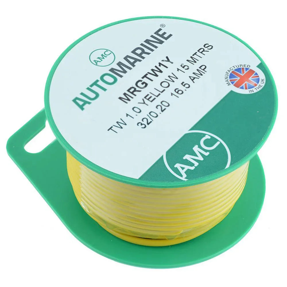 AMC Thin 1 mm² Yellow Thin-Wall Cable - 15 m Mini Reel | 4Boats