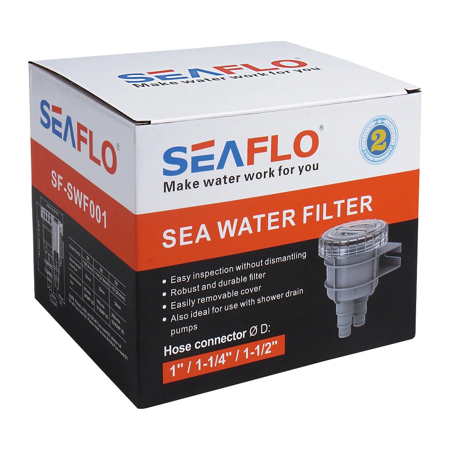 SEAFLO Marine Raw Water Strainer SF-SWF001 - 1" 1.25" 1.5" Intake Filter 200LPM